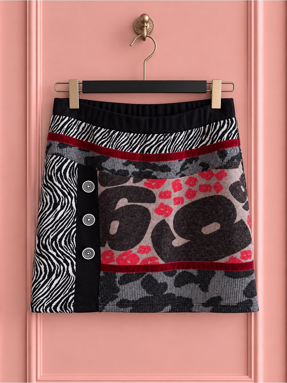 Y2K Animal Print Patchwork Mini Skirt Zebra Leopard Size M